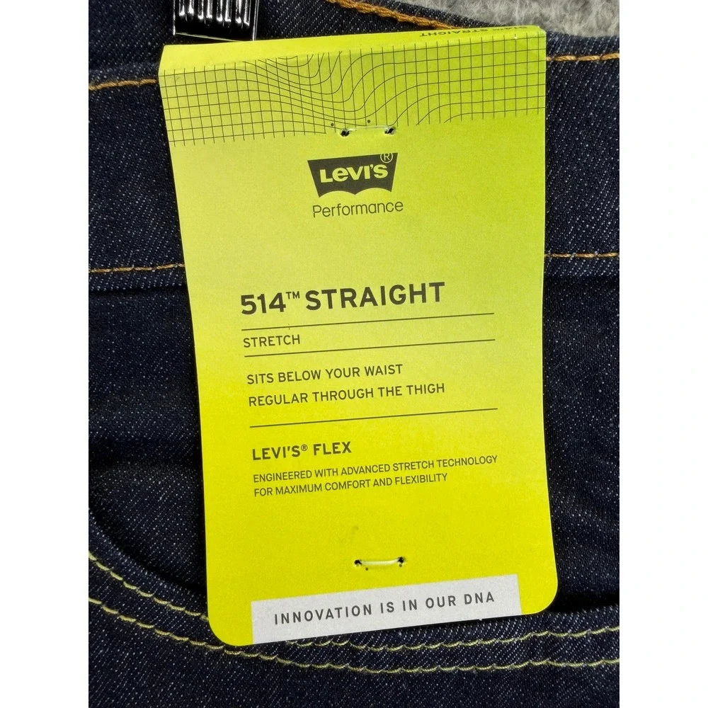 Levis 514 Straight Fit Mens Jeans 38x30 Dark Indigo Blue Performance Stretch New